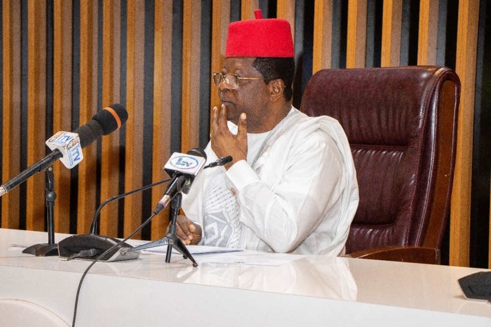 Honourable Minister of Works, His Excellency,  Sen. Engr. Nweze David Umahi CON inaugurating members of Governing Board of Federal Roads Maintenance Agency ( FERMA) on Thursday, 21st December, 2023.