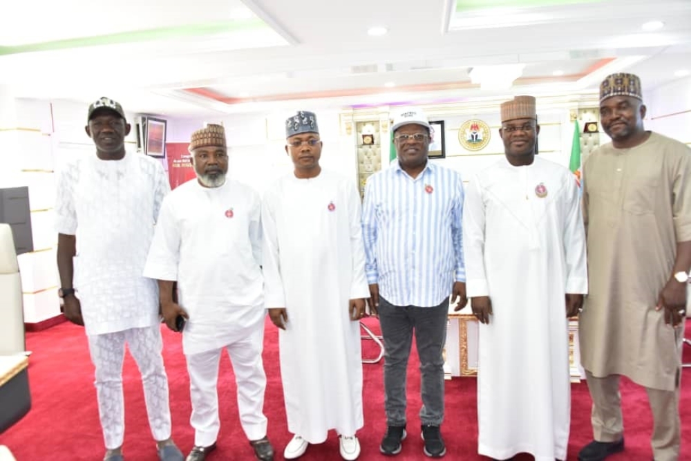 Honourable Minister of Works, Sen. Engr. Nweze David Umahi (Centre) with Governor of Kogi State, Yahaya Bello (Right) and the newly elected Governor of the State Ahmed Usman Ododo (Left) during a visit in his office at the Ministry's Headquarters, Abuja on Thursday, 30th November 2023.