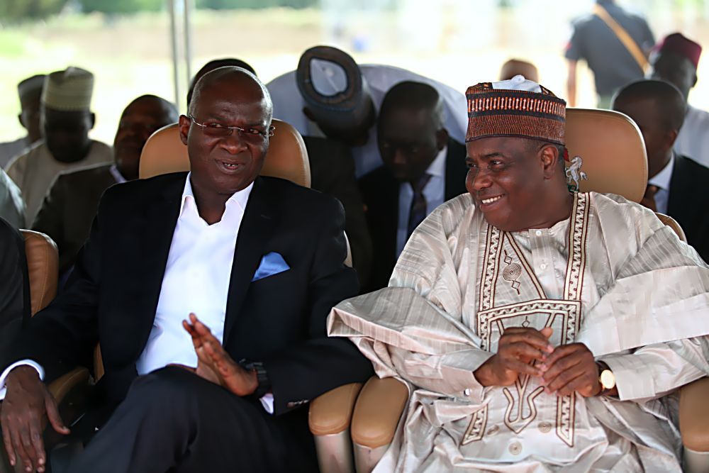 Hon Minister of Power, Works & Housing, Mr Babatunde Fashola,SAN(left) and Governor of Sokoto State, Rt. Hon. Aminu Tambuwal(right) at the launching of the Mass Meter Deployment  by the Kaduna DisCo in Sokoto held at the premises of the Sokoto Independent Power Plant, Sokoto State on Monday 10th October 2016