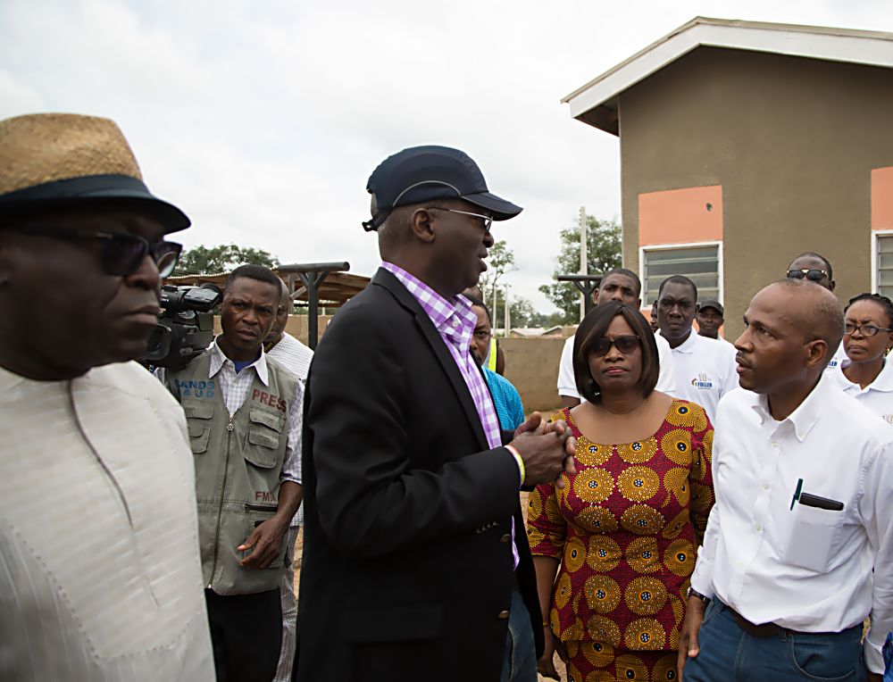 Hon.Minister of Power, Works & Housing, Mr Babatunde Fashola, SAN (2nd left),Director, Public Private Partnerships, Housing Sector in the Ministry, Arch.(Mrs) Eucharia Alozie(2nd right),Special Adviser on Â Housing and Urban Development to the Minister, Mr Abiodun Oki(left) and CEO, Millard Fuller Foundation, Mr Sam Odia (right)Â during the Minister's inspection tour of the 400-Unit Affordable Housing Project - Fuller Estate at Luvu-Madaki, Nasarawa State on Friday 14th,October 2016.Â 