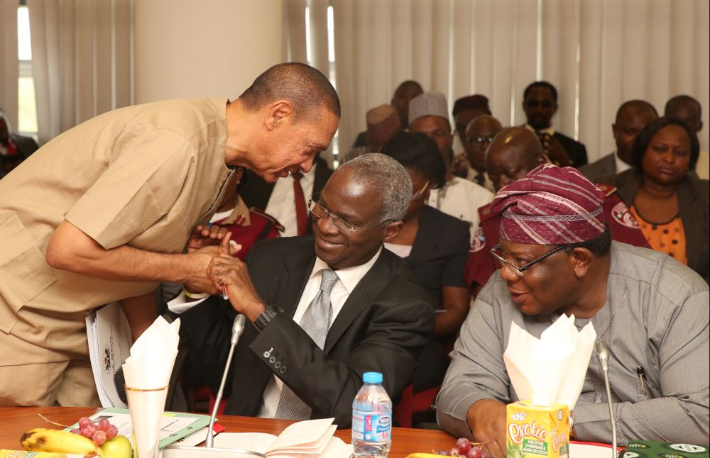 Minister of Power, Works & Housing, Mr Babatunde Fashola, SAN (middle), Senator Ben Murray Bruce(left) and CEO, NESG, Mr Laoye Jaiyeola(right) at the Senate Committee on Works' Public Hearing on, "A Bill for an Act to Repeal the Federal Roads Maintenance Act 2007 and to Re-Enact the Federal Roads Authority Bill 2016" , "A Bill for an Act to Establish the Infrastructure Development Commission" and "The Need for the Establishment of Tollgates on our Federal Highways"  at the Senate Committee Room 301, New Senate Building , National Assembly Complex, Abuja on Monday 5th, December  2016. 