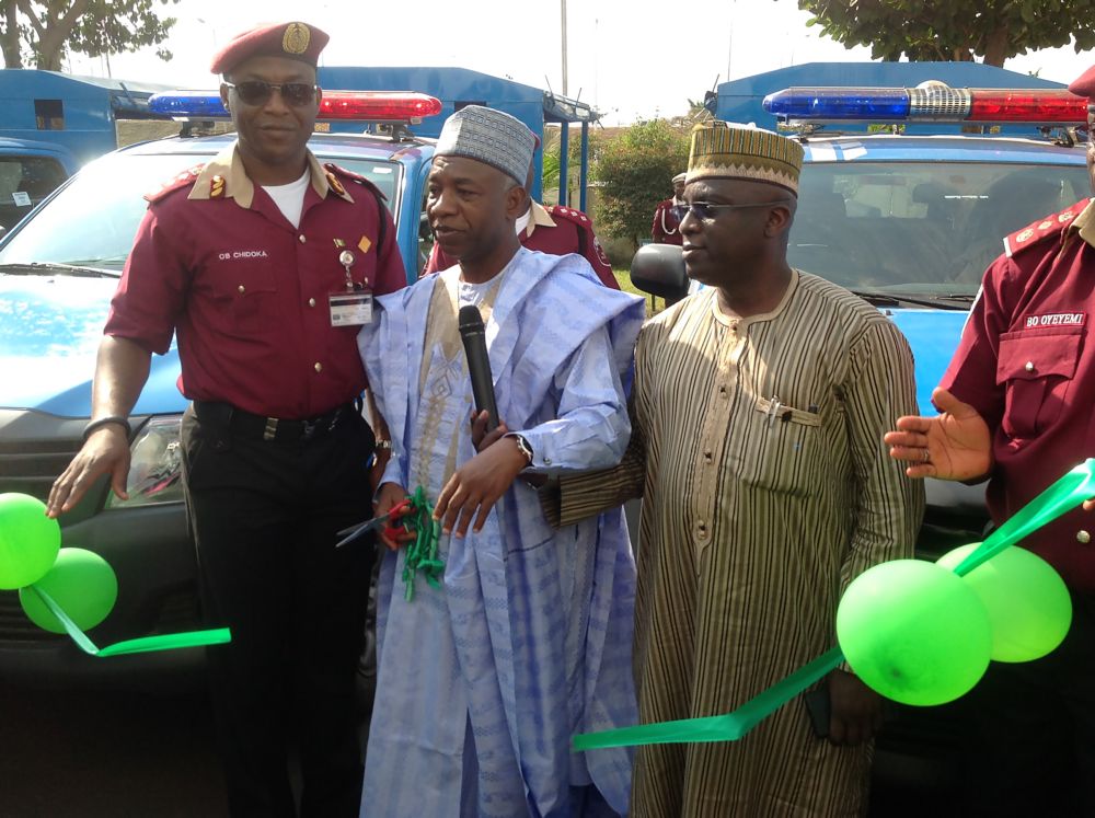 The Perm Sec Fed Min of Works and The Corps Marshal FRSC at the commissioning of World Bank assisted newly procured patrol Vehicle