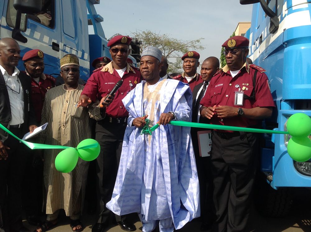 The Perm Sec Fed Min of Works and The Corps Marshal FRSC at the commissioning of World Bank assisted newly procured patrol Vehicles